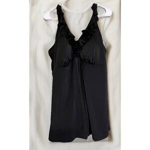 VTG Marie Reid Black Ruffle Size 22W-1 Piece Skirt/Shorts‎ Swimsuit MW1RX77S